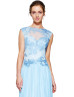 Illusion Neck Blue Lace Chiffon Keyhole Back Evening Dress