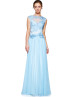 Illusion Neck Blue Lace Chiffon Diamond-shaped Back Evening Dress