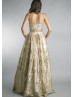 Beaded Gold Lace Tulle V Back Evening Dress