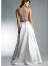 Beaded Multi-colour Flowers Satin Illusion Back Evening Dress