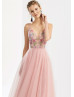 Beaded Multi-colour Flowers Tulle Evening Dress