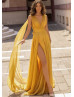 Deep V Neck Beaded Ruched Chiffon Slit Evening Dress Deep V Neck Beaded Ruched Chiffon Slit Evening Dress