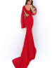 One Shoulder Red Chiffon Illusion Back Evening Dress