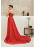 Beaded Red Tulle Strapless Chic Evening Dress