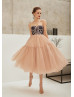 Blush Tulle Corset Tea Length Evening Dress