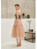 Blush Tulle Corset Tea Length Evening Dress