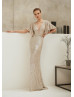 Deep V Neck Silver Sequin Sparkly Evening Dress