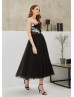 Black Polka Dots Tulle 3D Flowers Evening Dress Black Polka Dots Tulle 3D Flowers Evening Dress