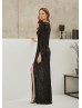 Black Sequin Glitter Slit Sexy Evening Dress