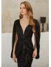 Black Sequin Glitter Slit Sexy Evening Dress
