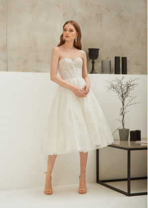 Silver Glitter Strapless Short Evening Dress