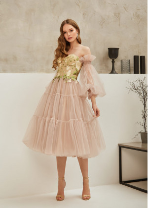 Strapless Green Embroidery Short Evening Dress