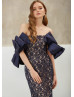 Off Shoulder Navy Blue Lace Satin Timeless Evening Dress