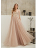 Blush Lace Tulle Tie Straps Evening Dress