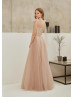 Blush Lace Tulle Tie Straps Evening Dress