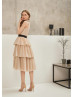 Champagne Tulle Layered Tea Length Evening Dress