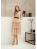 Champagne Tulle Layered Tea Length Evening Dress