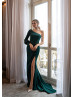 One Sleeve Beaded Satin Slit Sexy Evening Dress One Sleeve Beaded Satin Slit Sexy Evening Dress