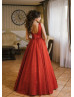 Red Shiny Corset Back Evening Dress New Year Dress