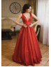 Red Shiny Corset Back Evening Dress Red Shiny Corset Back Evening Dress