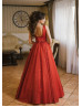 Red Shiny Corset Back Evening Dress Red Shiny Corset Back Evening Dress