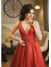 Red Shiny Corset Back Evening Dress