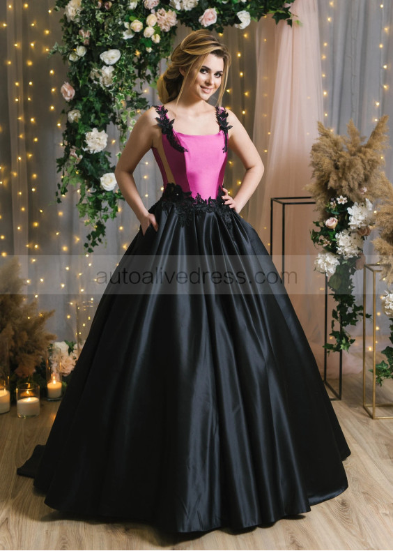 Square Neck Lace Satin Spectacular Evening Dress With Pockets