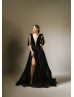 New Beautiful Velvet Satin High Slit Evening Dress