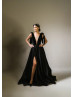 New Beautiful Velvet Satin High Slit Evening Dress