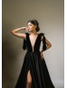 New Beautiful Velvet Satin High Slit Evening Dress