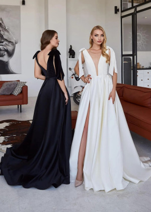 Beautiful Velvet Satin High Slit Evening Dress