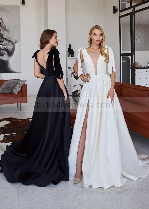 Beautiful Velvet Satin High Slit Evening Dress