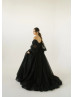 Off Shoulder Black Lace Tulle Evening Dress With Removable Sleeves