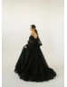 Off Shoulder Black Lace Tulle Evening Dress With Removable Sleeves Off Shoulder Black Lace Tulle Evening Dress With Removable Sleeves