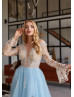 Long Sleeves Sequined Lace Tulle Sexy Slit Evening Dress