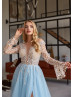 Long Sleeves Sequined Lace Tulle Sexy Slit Evening Dress Long Sleeves Sequined Lace Tulle Sexy Slit Evening Dress