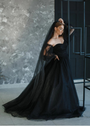 Black Lace Pearl Tulle Gorgeous Evening Dress
