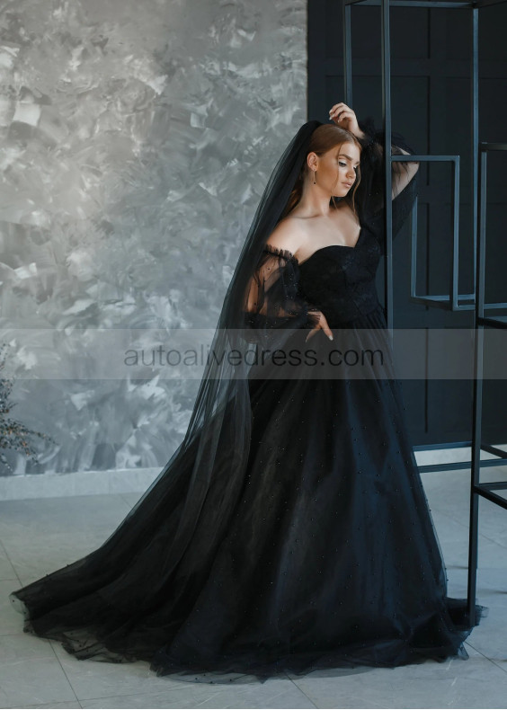 Black Lace Pearl Tulle Gorgeous Evening Dress