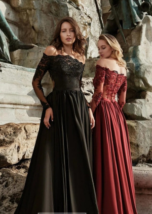 Beaded Lace Satin Formal Evening Dress