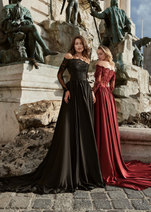 Beaded Lace Satin Formal Evening Dress