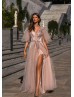 Beaded Lace Tulle Slit Evening Dress Party Gown