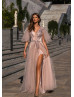 Beaded Lace Tulle Slit Evening Dress Party Gown Beaded Lace Tulle Slit Evening Dress Party Gown