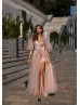 Beaded Lace Tulle Slit Evening Dress Party Gown Beaded Lace Tulle Slit Evening Dress Party Gown