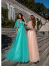 Beaded Lace Tulle Slit Evening Dress Party Gown Beaded Lace Tulle Slit Evening Dress Party Gown