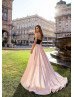 Halter Black Velvet Pink Satin Unusual Evening Dress