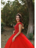 Luxury Beaded Red Lace Tulle Corset Back Evening Dress Luxury Beaded Red Lace Tulle Corset Back Evening Dress