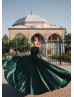 Beaded Black Lace Emerald Satin Classic Evening Dress