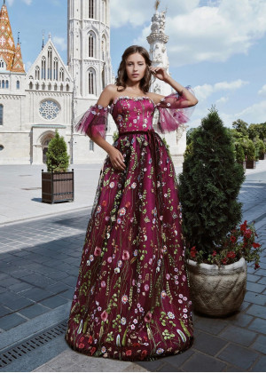 Off Shoulder Flower Bloom Fairytale Evening Dress