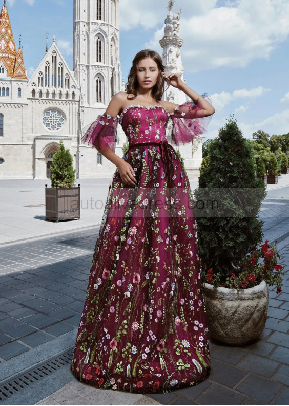 Off Shoulder Flower Bloom Fairytale Evening Dress