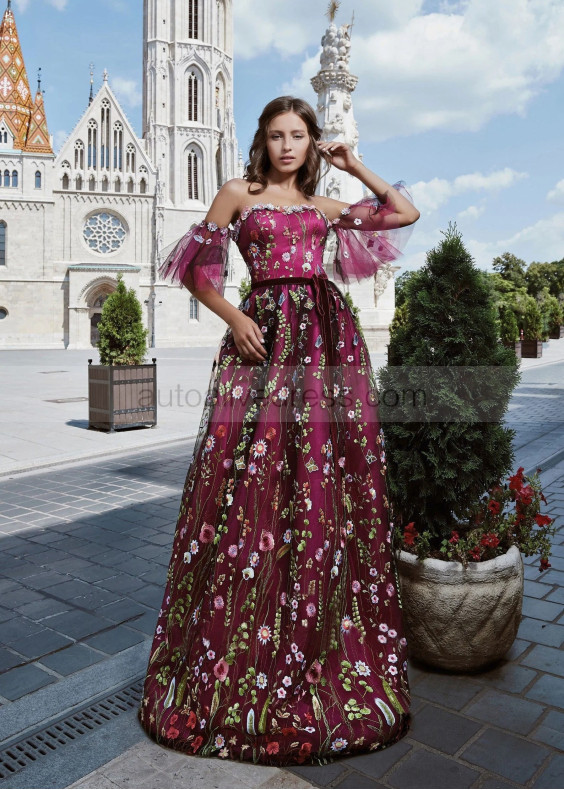 Off Shoulder Flower Bloom Fairytale Evening Dress Off Shoulder Flower Bloom Fairytale Evening Dress